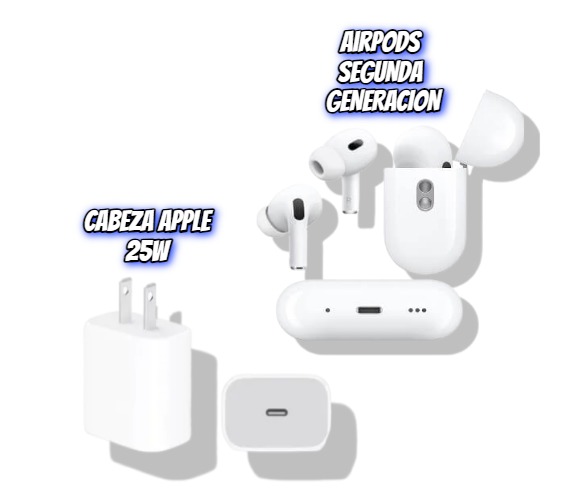 Airpods Pro 2 1:1 Audifonos Inalambricos Con Control De Ruido Sonido Mejorado + Cabeza Apple 25w Carga Rapida